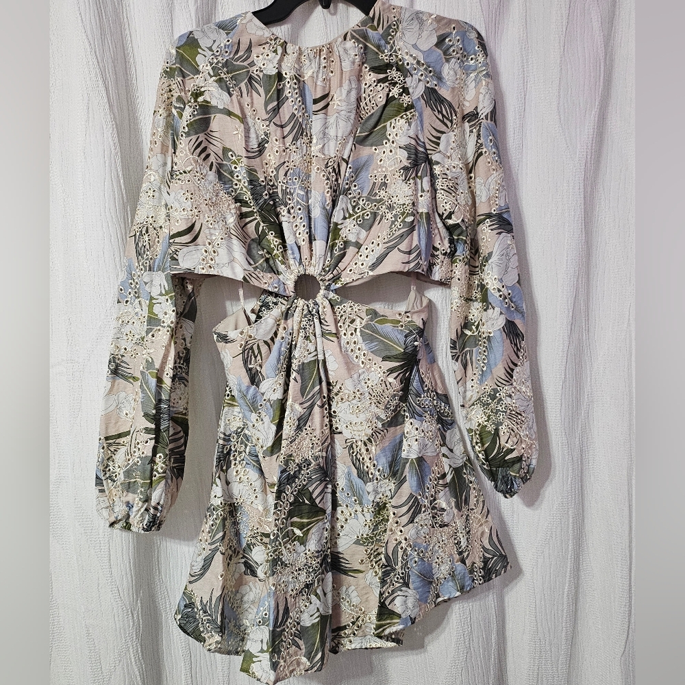 Gianni Bini Floral Eyelet Dress in Cream and Green